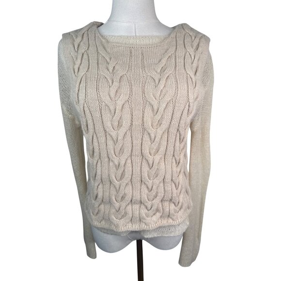 ZARA Womens Small Cable Knit Sweater Cream Acrylic/Wool Blend - Picture 1 of 13
